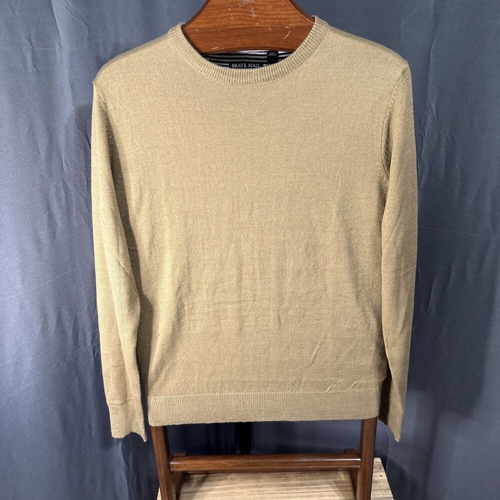 Brave Soul London Long Sleeve Sweater Mens Size L Brown Stretch High Neck Jumper